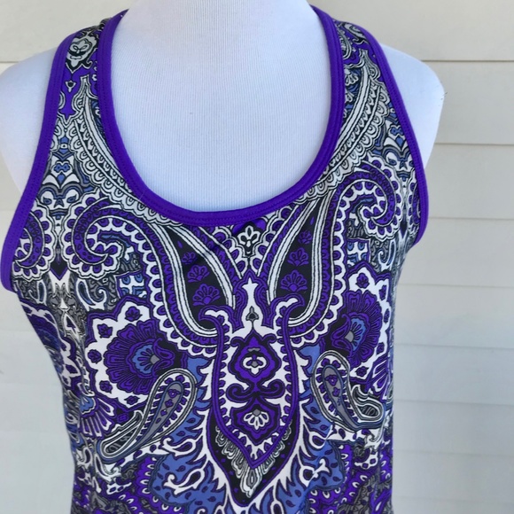 Athleta Purple Paisley Tank Top Criss Cross Back - Picture 3 of 8